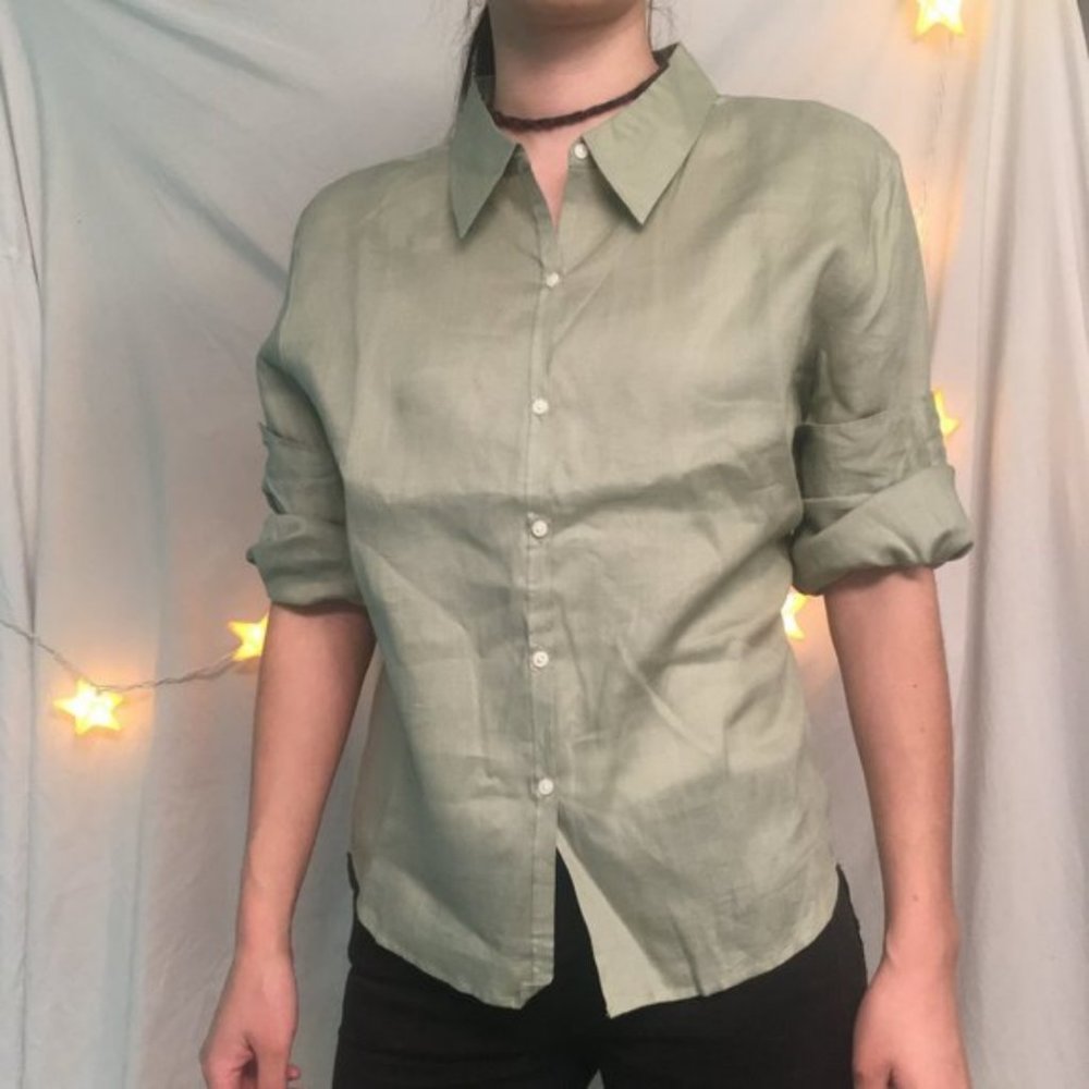 Express Olive Green Button Down Blouse